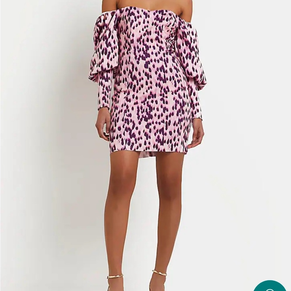 Pink Leopard Off-Shoulder Dress